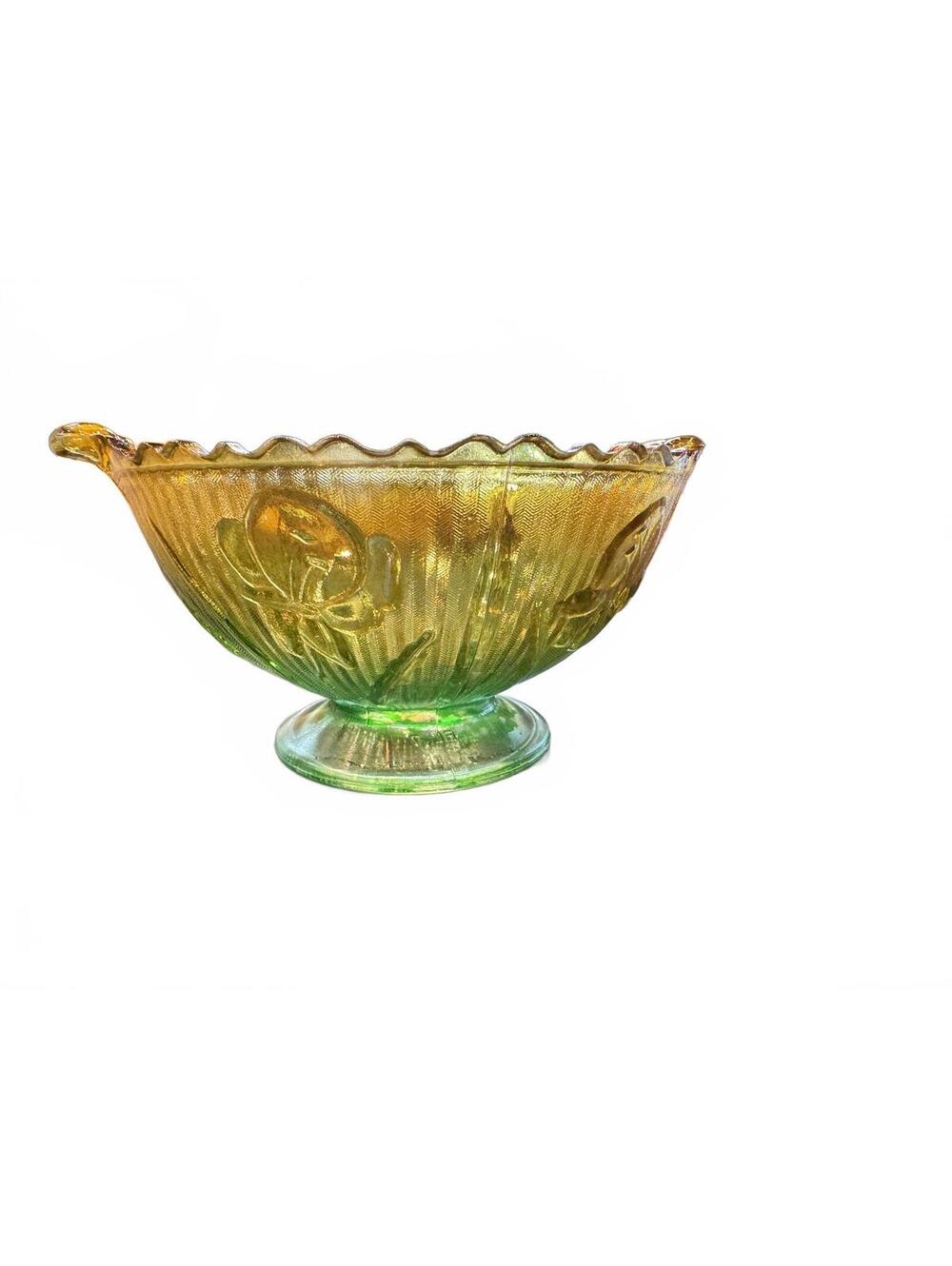 Vintage Jeannette Glass Iris and Herringbone Footed Bowl